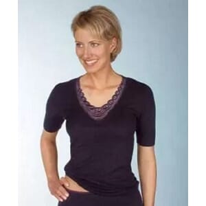 Medima 2545 Dametrøye kort arm m/silke Blonder Sort